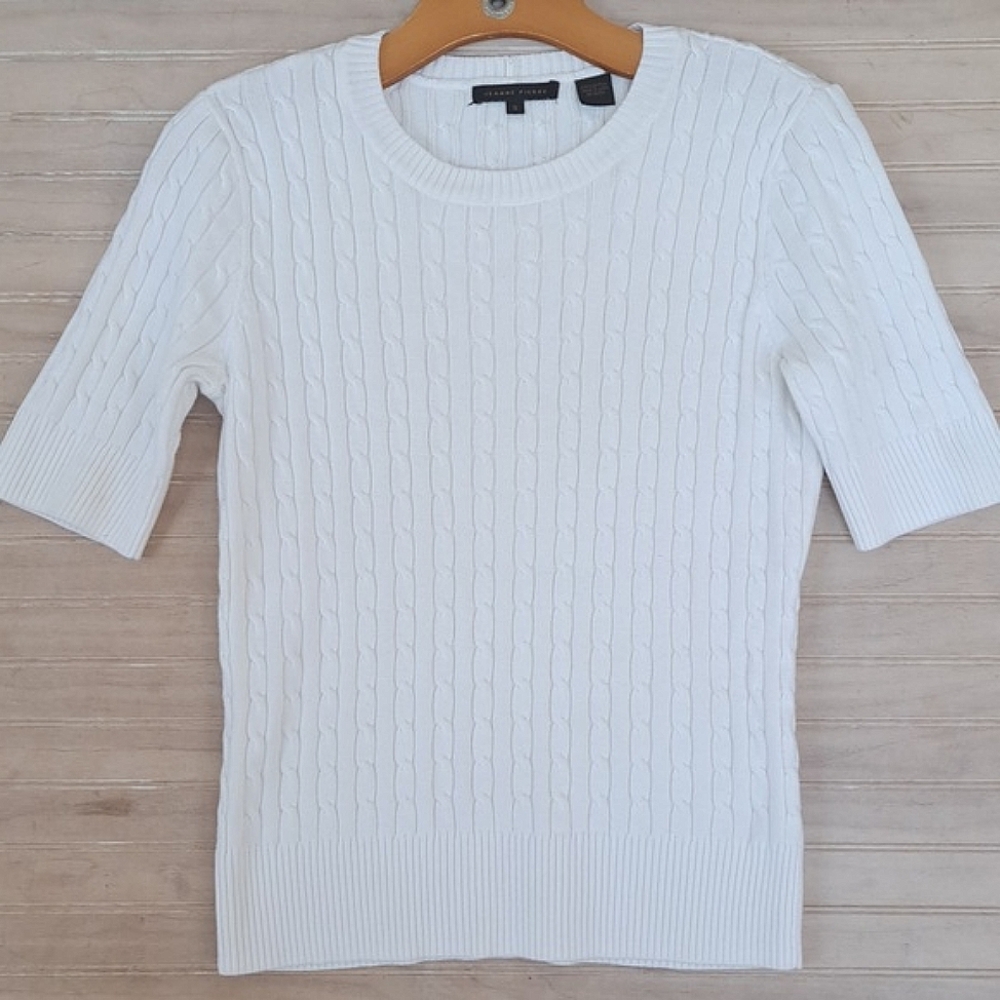 Jeanne Pierre Cable Knit Cotton Sweater - White, S
